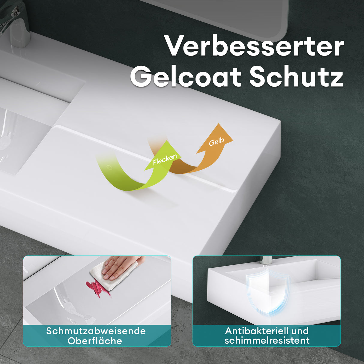 glasvilla Lavabo da Appoggio da Marmo Fuso Lavabo Bagno Sospeso Lavandino Bagno Rettangolare Col11