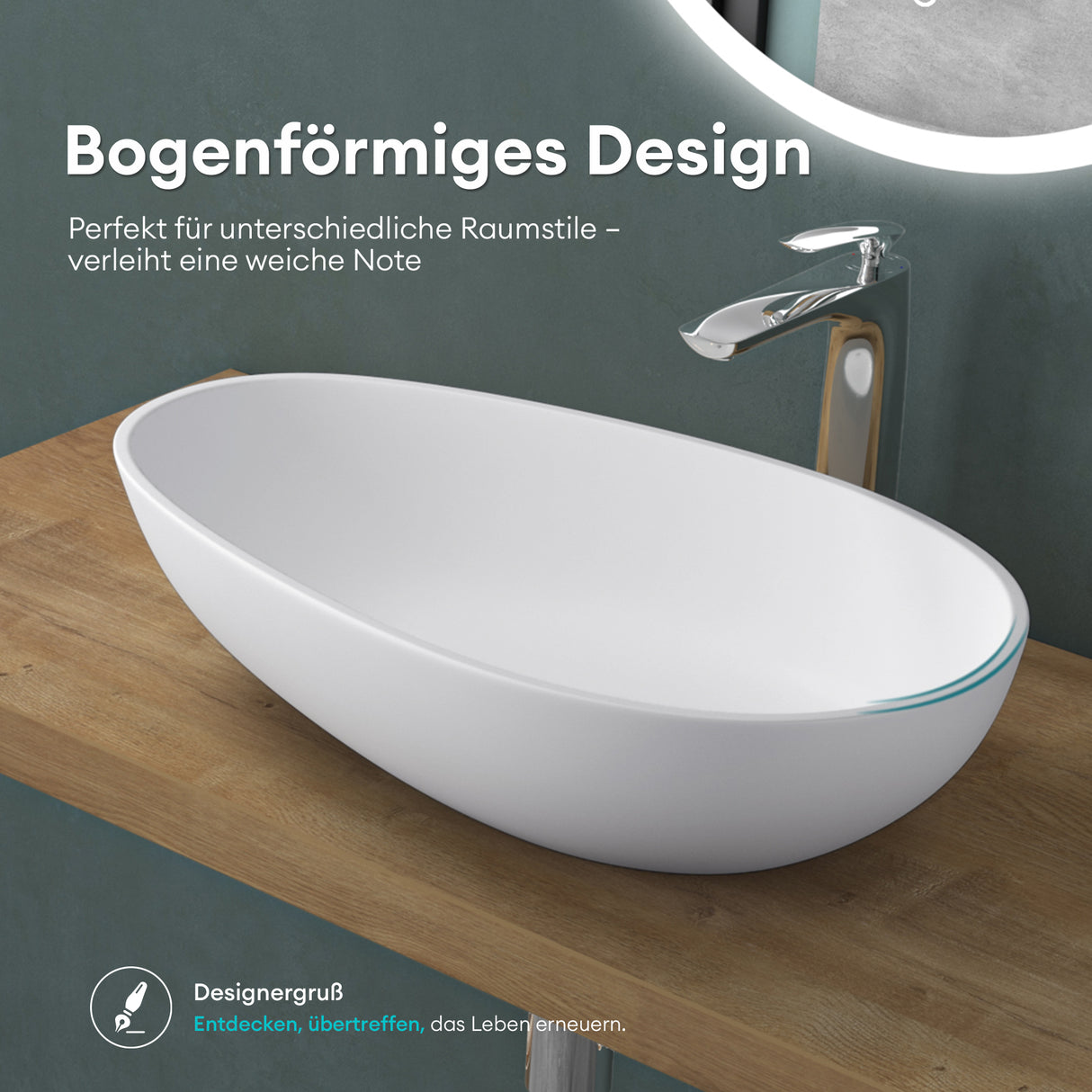 Vasque ovale à poser Glasvilla sans trou de robinetterie ni trop-plein Col809