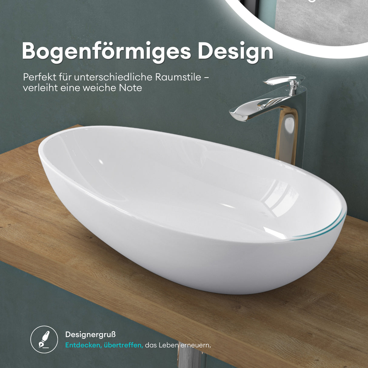 Vasque ovale à poser Glasvilla sans trou de robinetterie ni trop-plein Col809