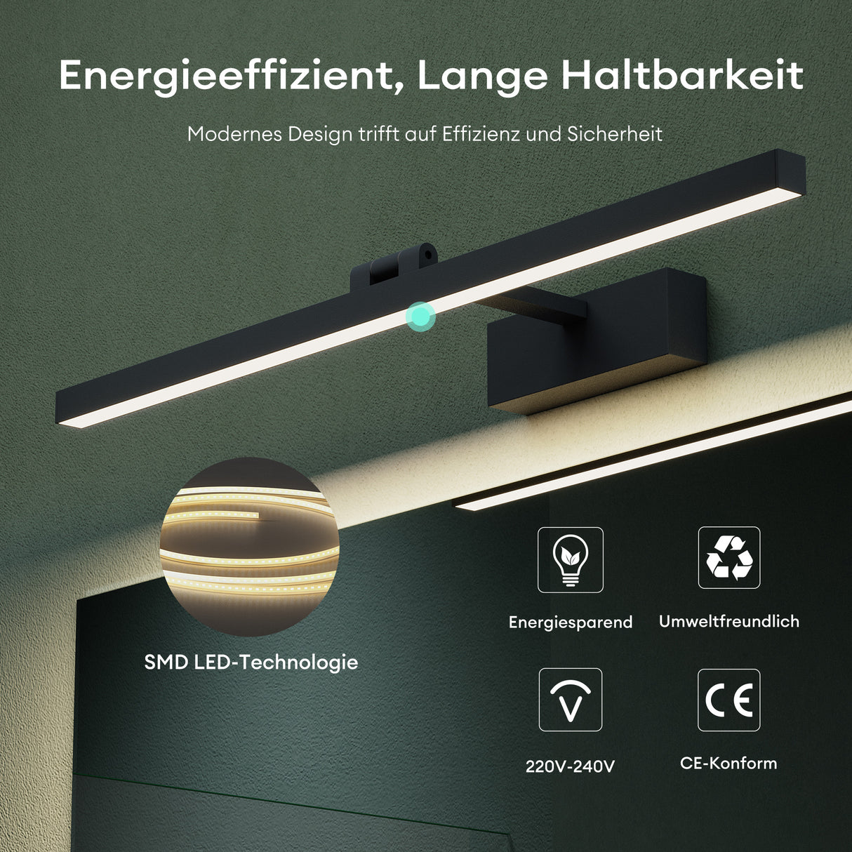 glasvilla Lampe de Salle de Bain LED pour Miroir | Lampe de Miroir 4000K pour Salle de Bain | Applique LED 9W Rotatif à 180° Strahlenschön