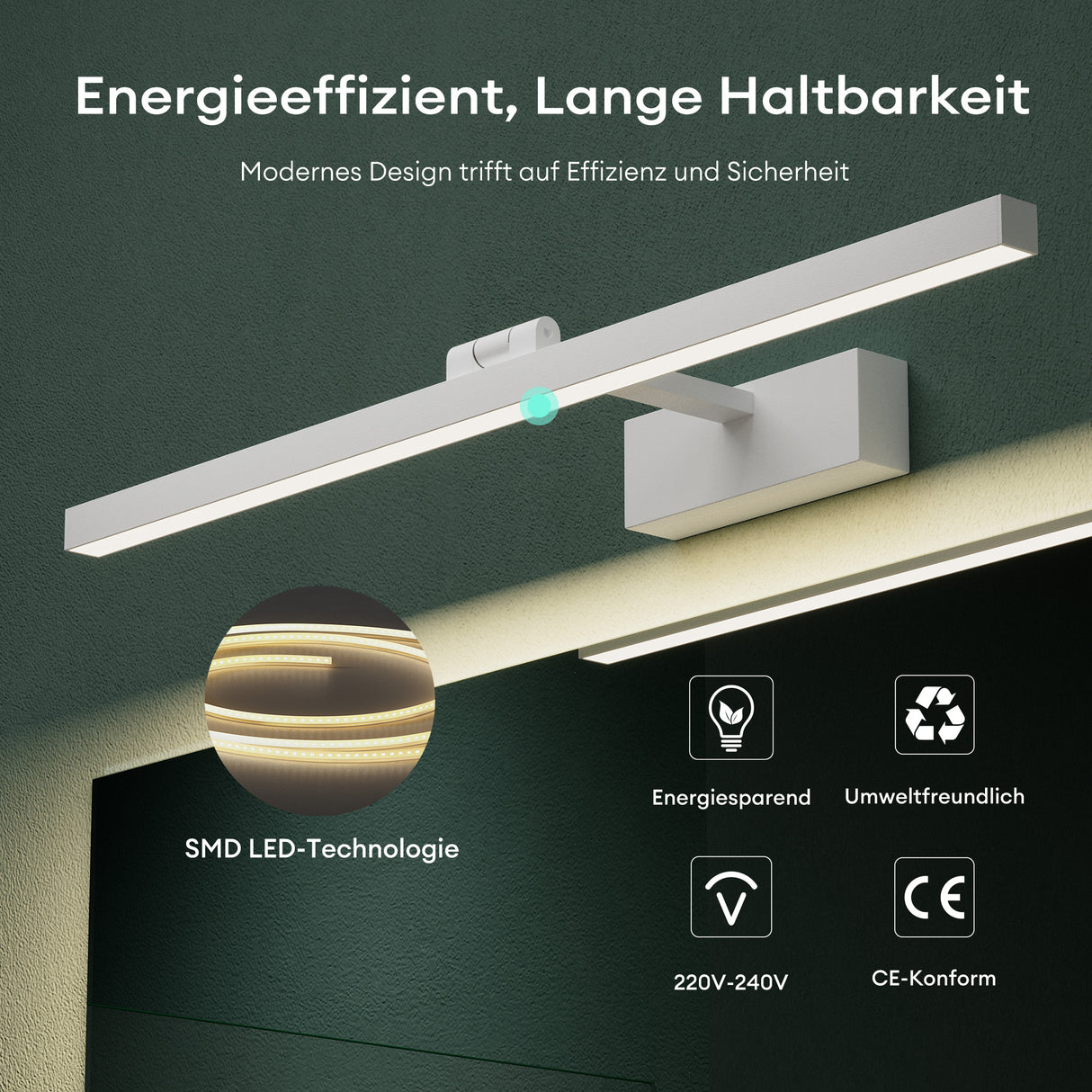 glasvilla Lampe de Salle de Bain LED pour Miroir | Lampe de Miroir 4000K pour Salle de Bain | Applique LED 9W Rotatif à 180° Strahlenschön