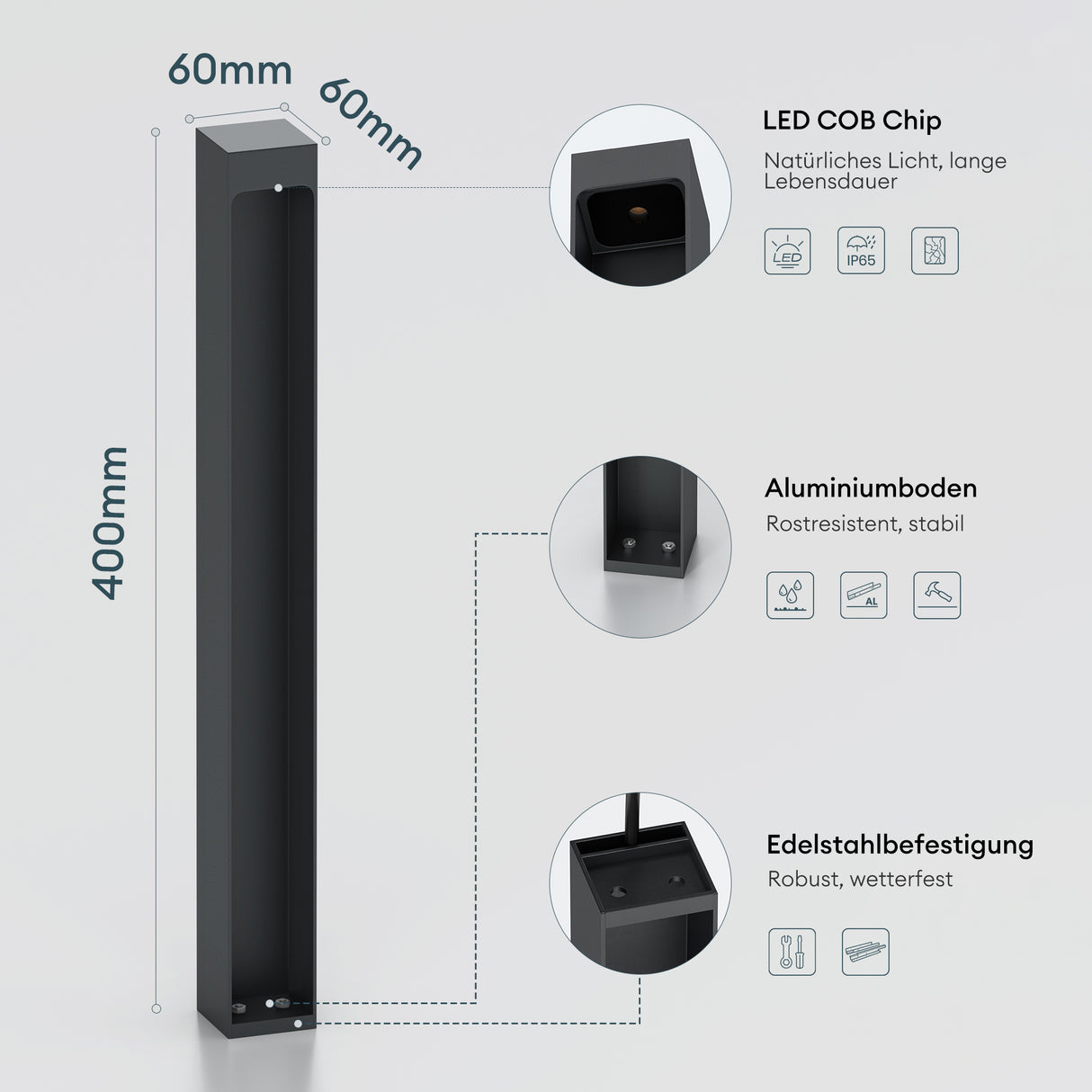 glasvilla Éclairage Extérieur IP65 | Éclairage de Chemin Extérieur | Borne d’Éclairage pour Jardin, Lampadaire de Jardin 3000K | Lampadaire d’Extérieur 5W BaldersLights