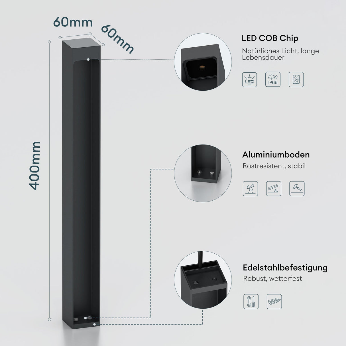 glasvilla Éclairage Extérieur IP65 | Éclairage de Chemin Extérieur | Borne d’Éclairage pour Jardin, Lampadaire de Jardin 3000K | Lampadaire d’Extérieur 5W BaldersLights