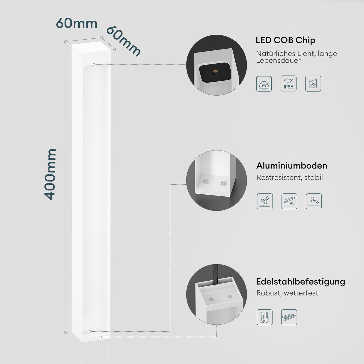 glasvilla Éclairage Extérieur IP65 | Éclairage de Chemin Extérieur | Borne d’Éclairage pour Jardin, Lampadaire de Jardin 3000K | Lampadaire d’Extérieur 5W BaldersLights