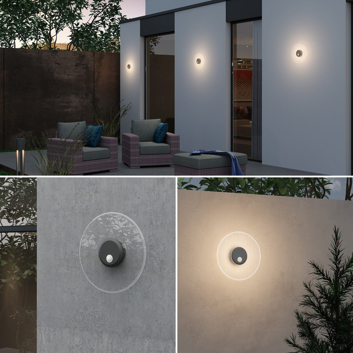 glasvilla Wandleuchte Außen 6W LED Wandlampe | Außenleuchte Wegeleuchte für Garten, 3000K mit Bewegungsmelder | Außenlampe ⌀300X65mm IP65 LunaLights