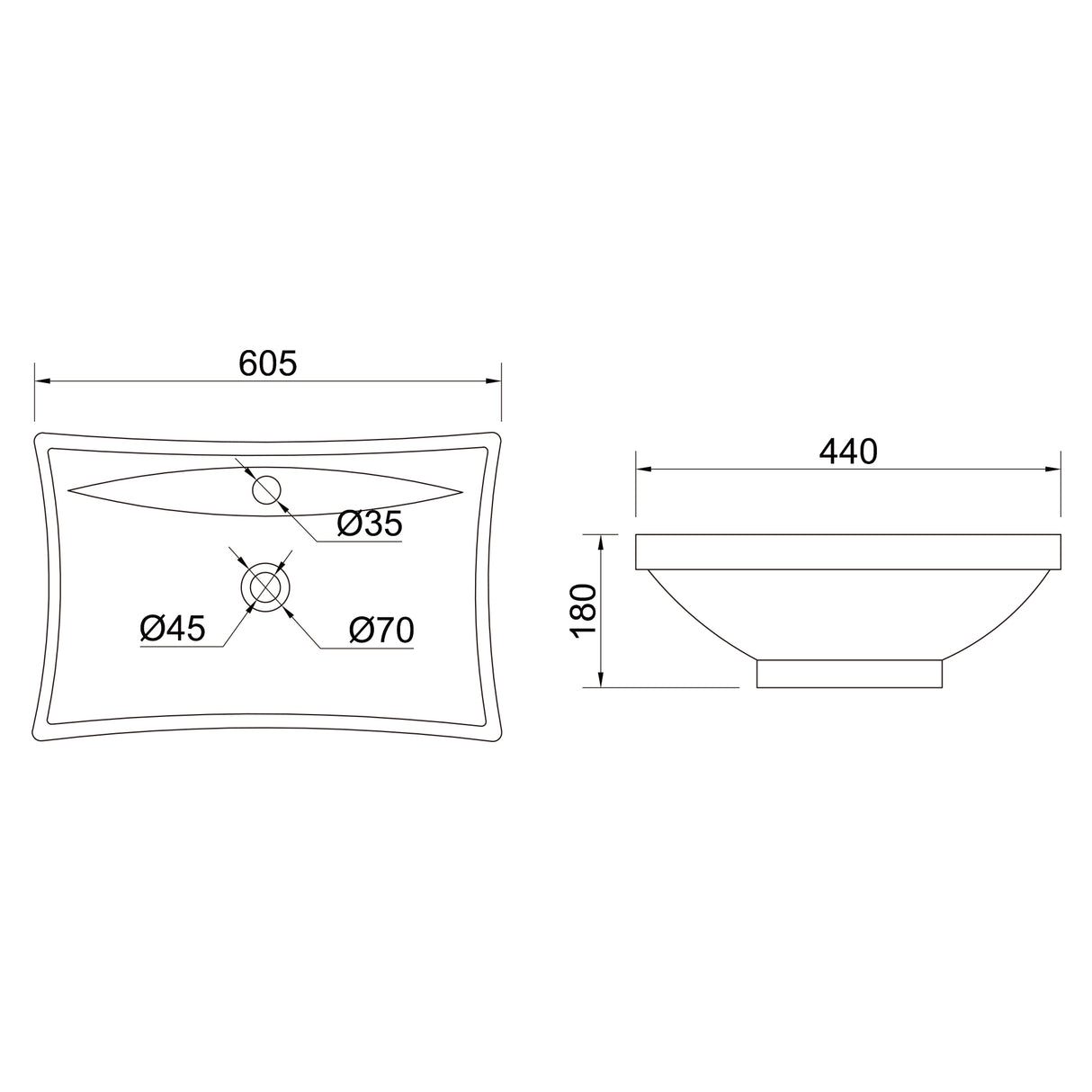 Lavabo à poser Glasvilla, lavabo suspendu, dimensions L x P x H : 60 x 44 x 18 cm, céramique blanche avec nano-revêtement, Bruxelles 709