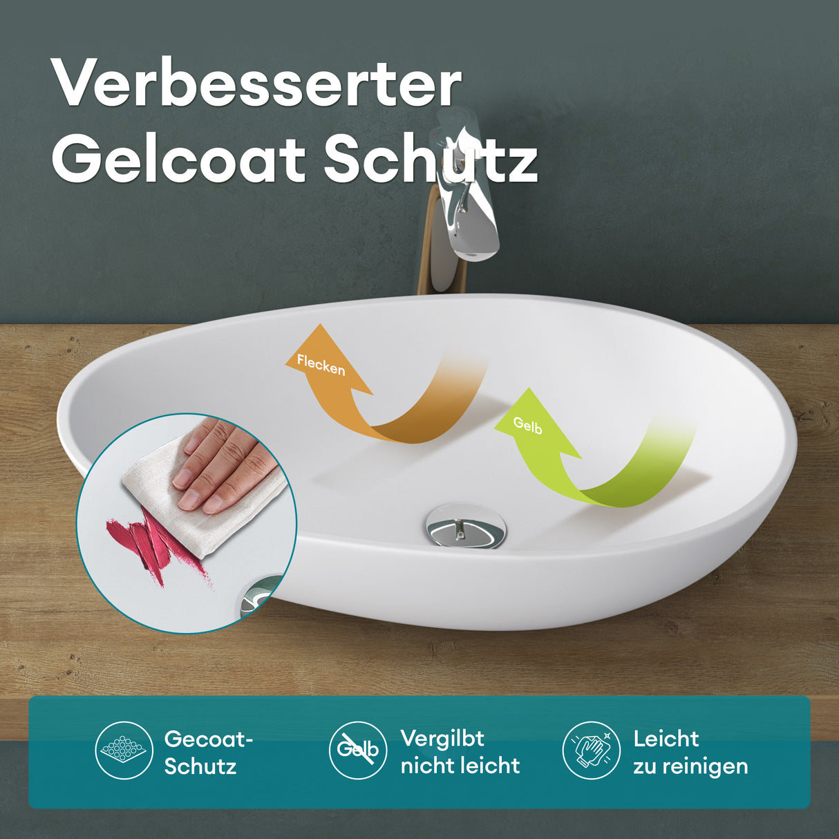 Vasque ovale à poser Glasvilla sans trou de robinetterie ni trop-plein Col809