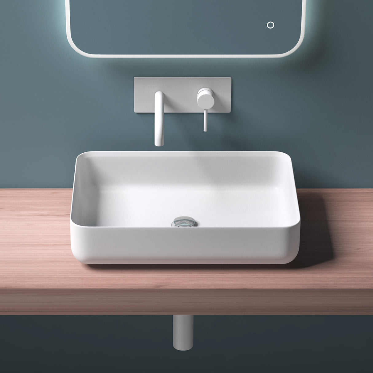 Vasque à poser Glasvilla, vasque rectangulaire en fonte minérale, meuble-lavabo Col812