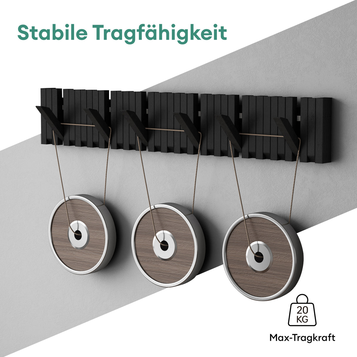 glasvilla Kleiderhaken Wandgarderobe Wandhaken aus Holz Garderobe mit 7 magnetischen Klapphaken Garderobenleiste Garderobenhaken Twigro-01