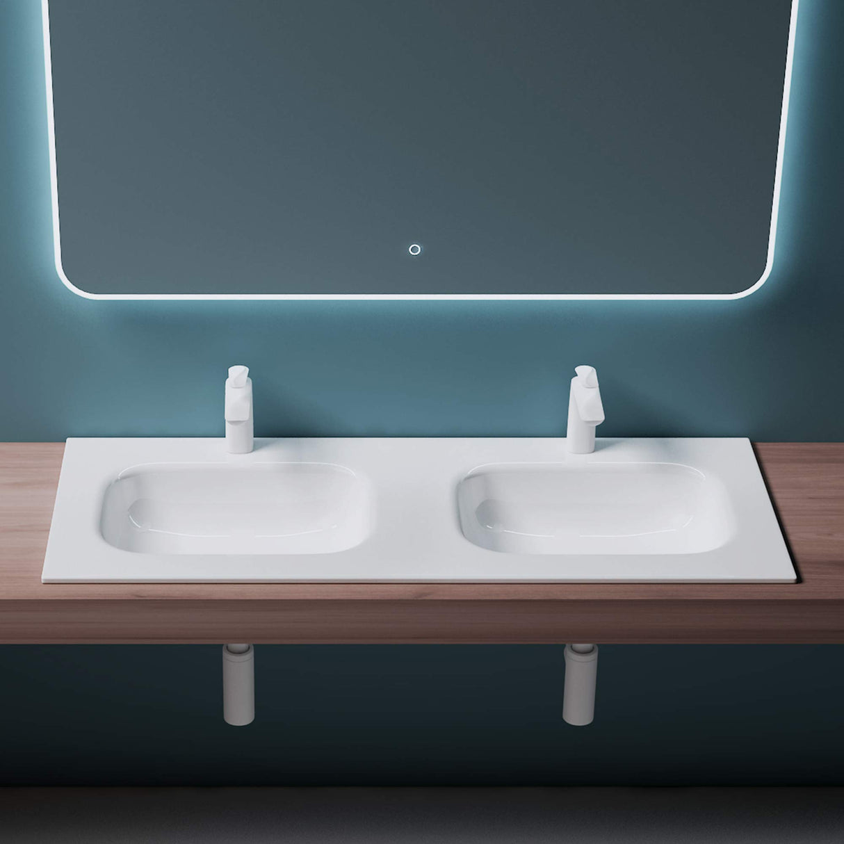 Lavabo Glasvilla, lavabo encastré, lavabo en fonte minérale, meuble-lavabo, grand espace de rangement, rectangulaire Col04