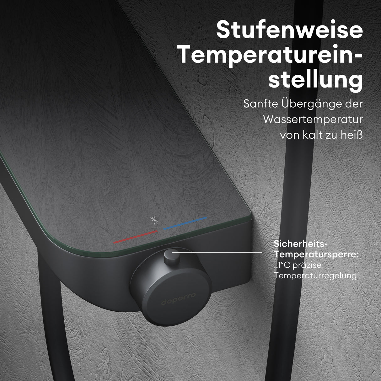 Robinet de baignoire thermostatique Glasvilla avec douchette, thermostat de baignoire, 4 jets, robinet mural pour baignoire, laiton, flexible de douche inclus, système de douche 8