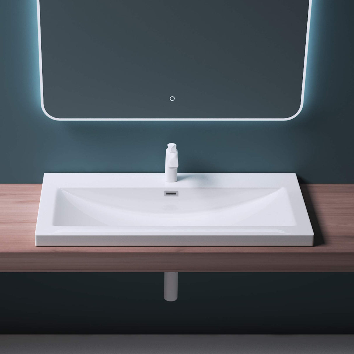 Lavabo Glasvilla, vasque encastrée, meuble-lavabo, en fonte minérale, rectangulaire, 1 trou de robinetterie, avec trop-plein, Col01