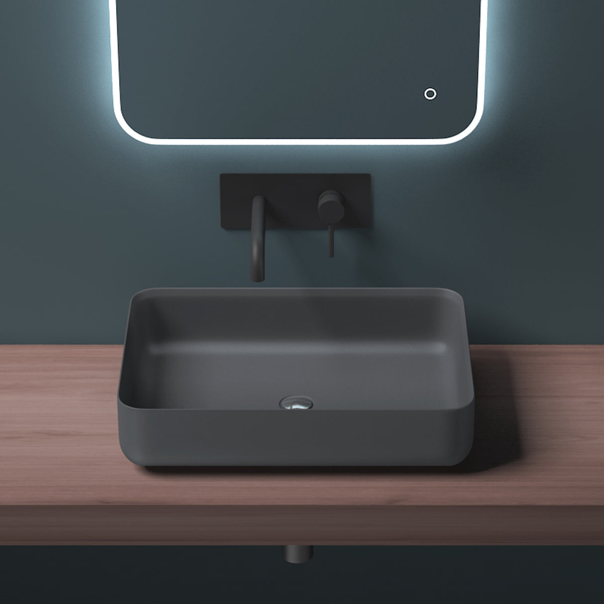 Vasque à poser Glasvilla, vasque rectangulaire en fonte minérale, meuble-lavabo Col812