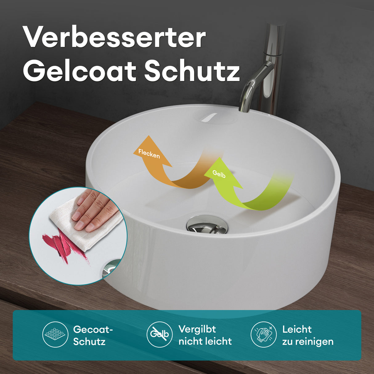 Vasque ronde Glasvilla 40x40x15cm Col804 à poser, sans trou de robinetterie ni trop-plein