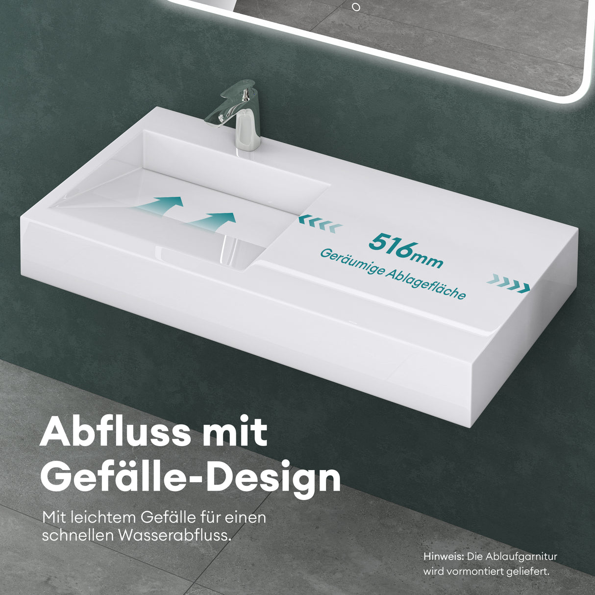 glasvilla Lavabo da Appoggio da Marmo Fuso Lavabo Bagno Sospeso Lavandino Bagno Rettangolare Col11