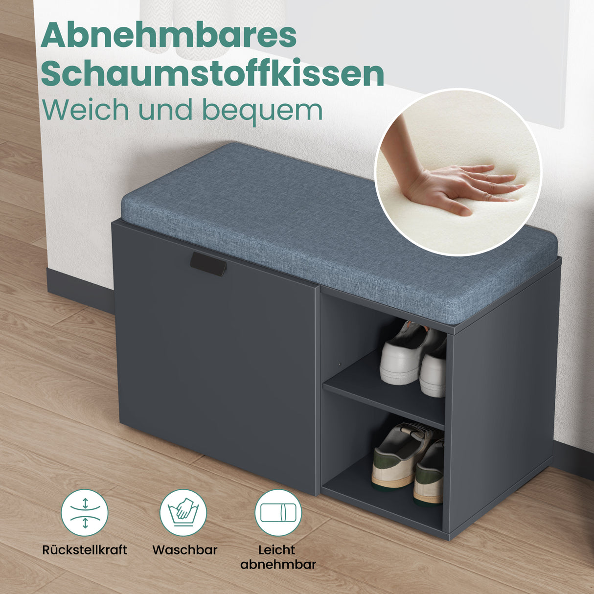 glasvilla Panchina Scarpiera con Cuscino, Ripiani Regolabile, Maniglia in Lega di Alluminio, Scarpiera con Seduta Salvaspazio da Ingresso, Corridoio, Zitta-01