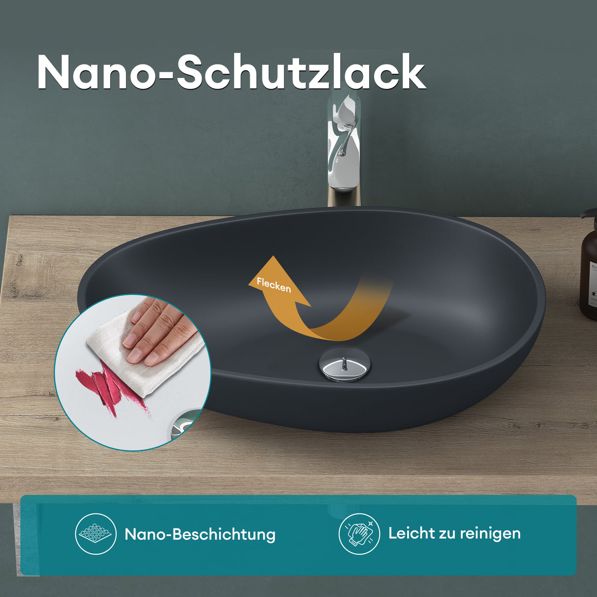 Vasque ovale à poser Glasvilla sans trou de robinetterie ni trop-plein Col809