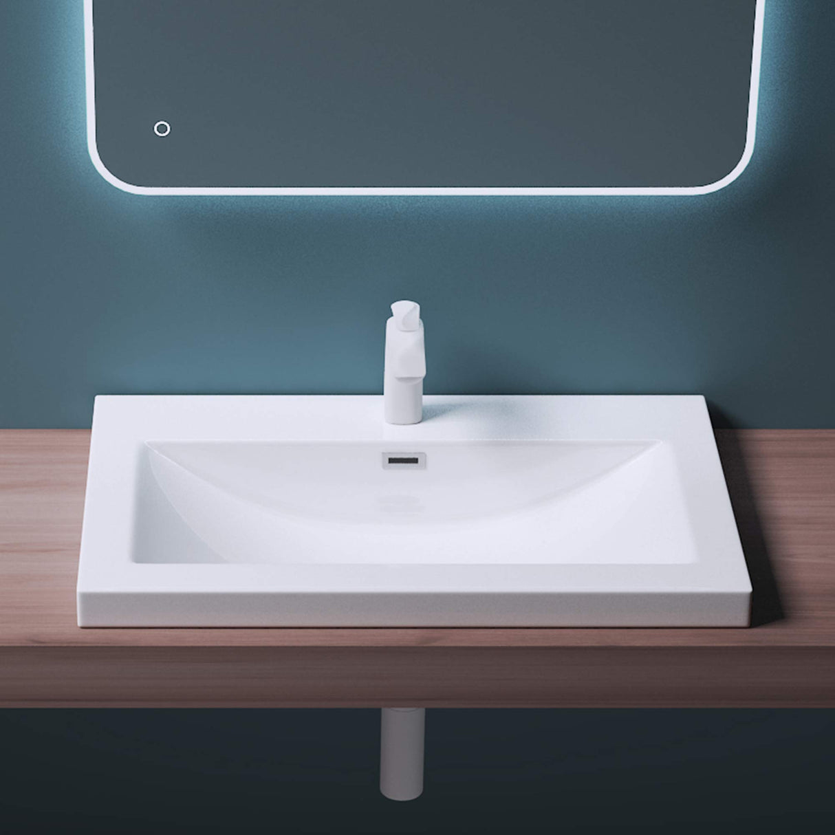 Lavabo Glasvilla, vasque encastrée, meuble-lavabo, en fonte minérale, rectangulaire, 1 trou de robinetterie, avec trop-plein, Col01