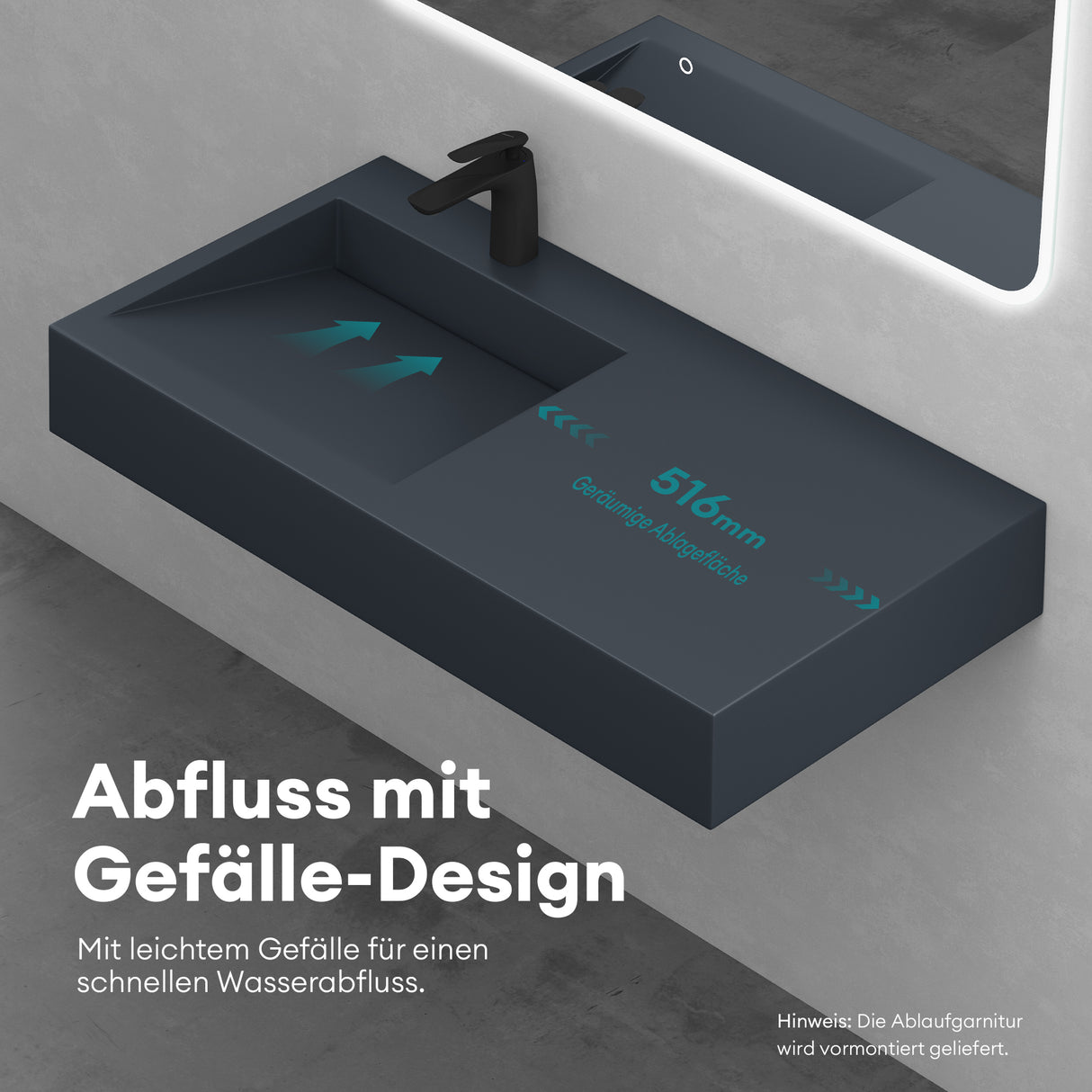 glasvilla Lavabo da Appoggio da Marmo Fuso Lavabo Bagno Sospeso Lavandino Bagno Rettangolare Col11