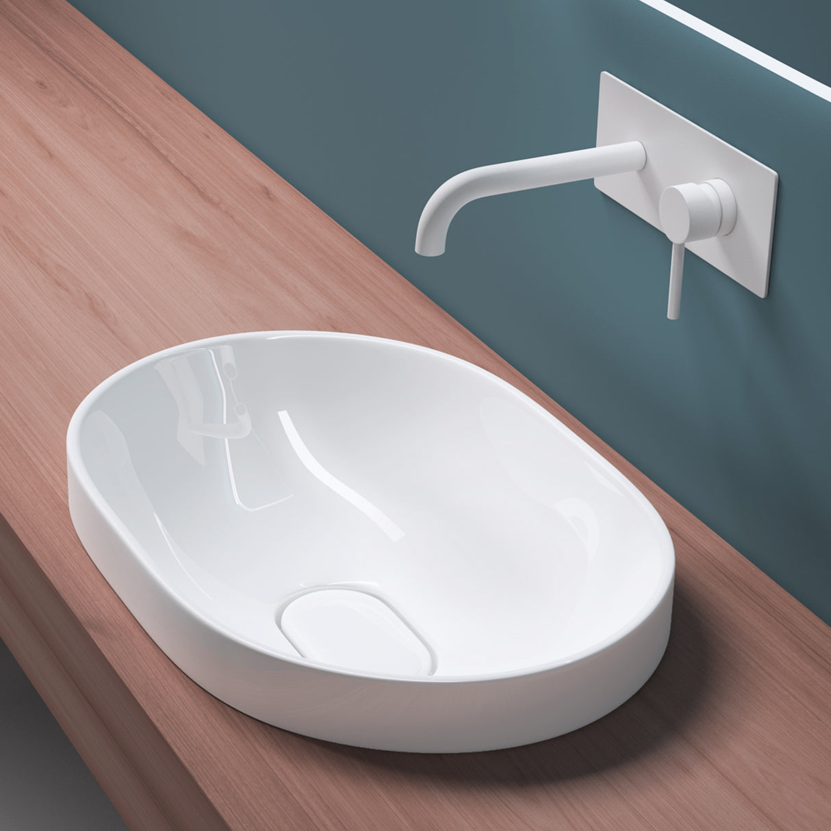 Lavabo Glasvilla, lavabo encastré, blanc Bruxelles 5006A, en céramique avec nano-revêtement