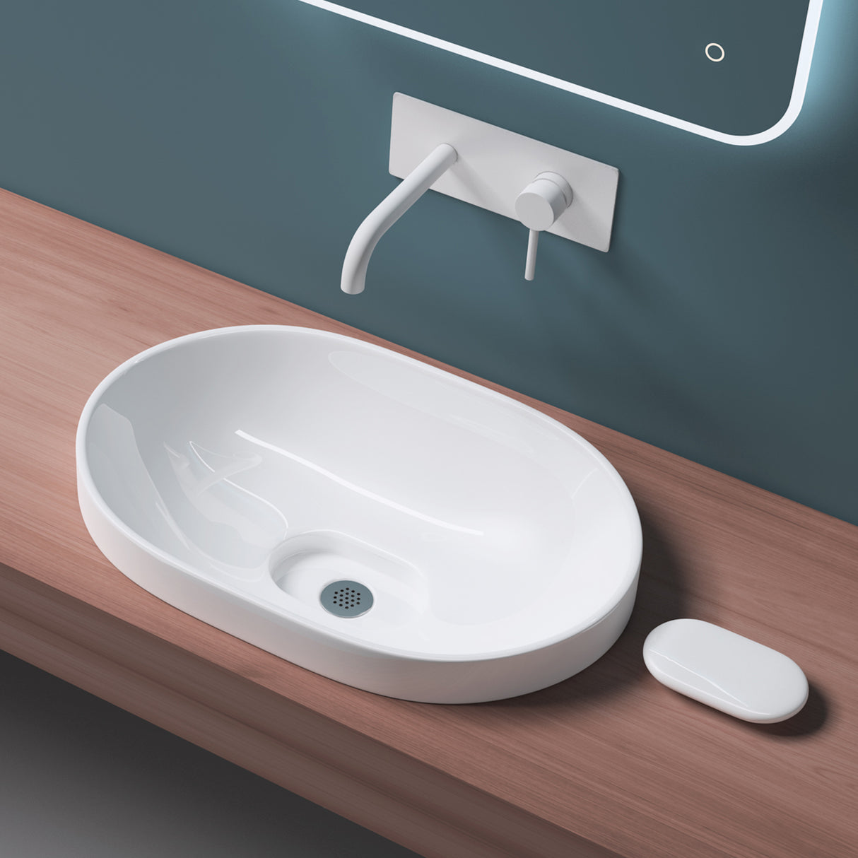 Lavabo Glasvilla, lavabo encastré, blanc Bruxelles 5006A, en céramique avec nano-revêtement