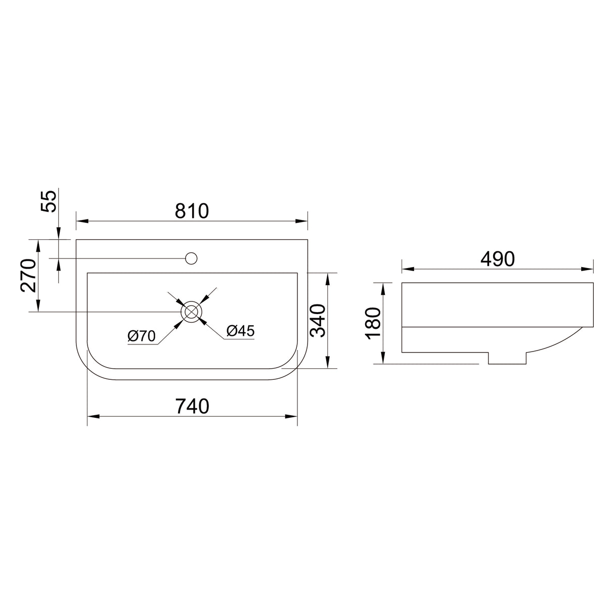 Lavabo à poser Glasvilla, Lavabo mural Brussels5021, L x P x H : 81 x 49 x 18 cm, Céramique blanche avec nano-revêtement