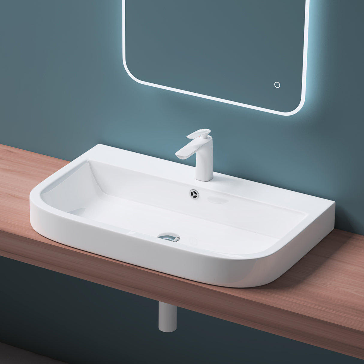 Lavabo à poser Glasvilla, Lavabo mural Brussels5021, L x P x H : 81 x 49 x 18 cm, Céramique blanche avec nano-revêtement