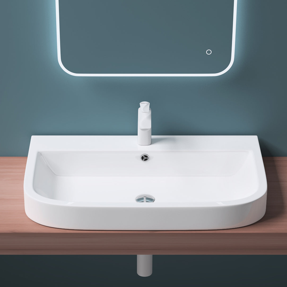 Lavabo à poser Glasvilla, Lavabo mural Brussels5021, L x P x H : 81 x 49 x 18 cm, Céramique blanche avec nano-revêtement