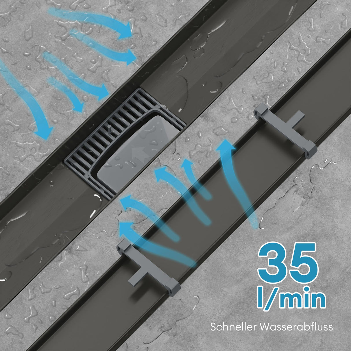 Bonde de douche Glasvilla en acier inoxydable | Kit de siphon complet pour salle de bain | Carrelable, débit de 35 l/min | Filtre à cheveux KE110