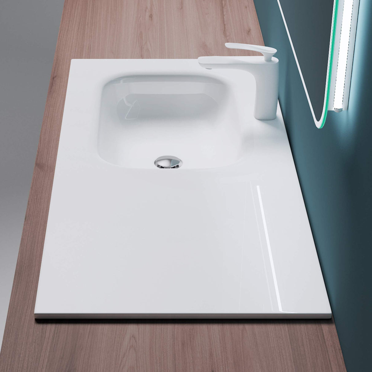 Lavabo Glasvilla, lavabo encastré, lavabo en fonte minérale, meuble-lavabo, grand espace de rangement, rectangulaire Col04