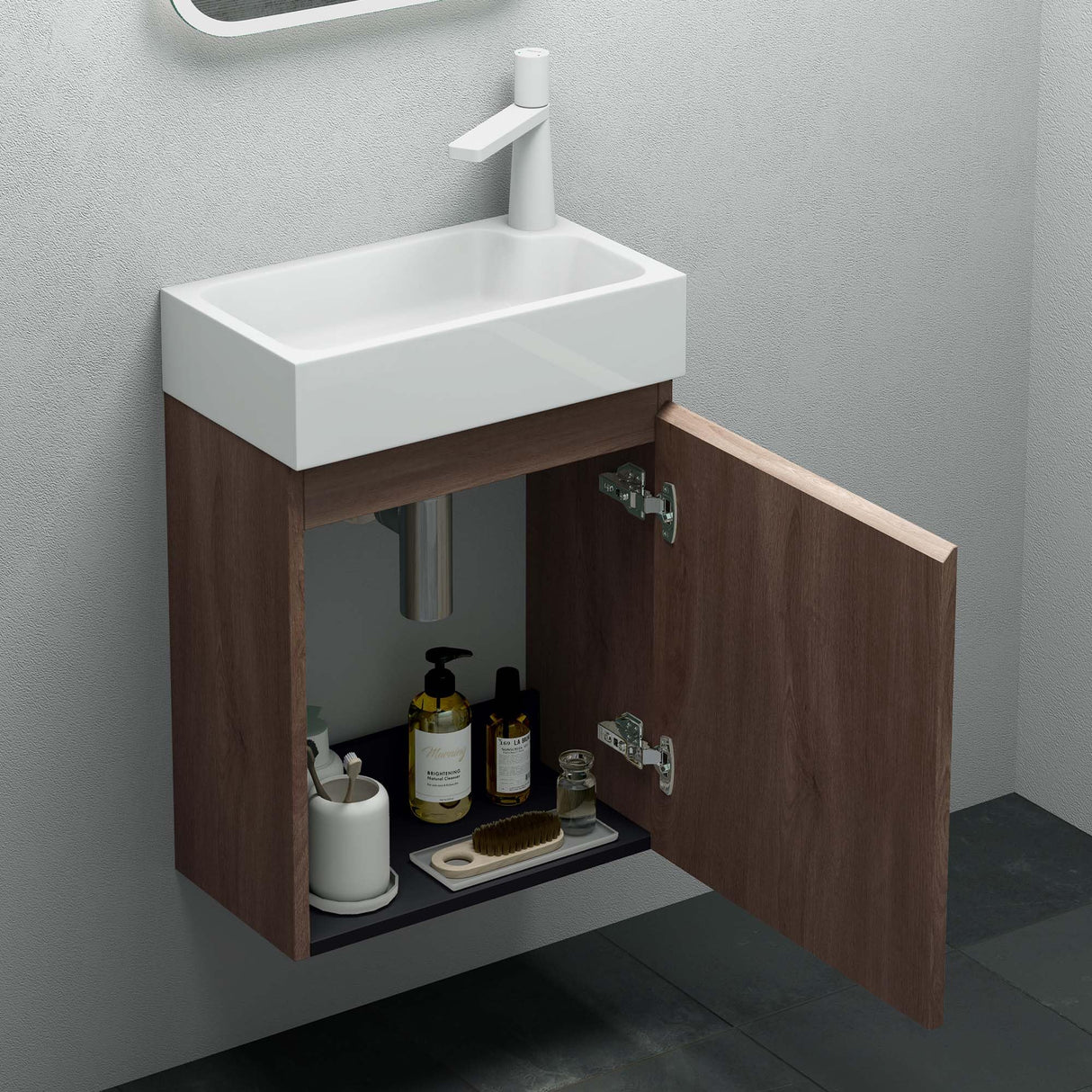 glasvilla Mobile Bagno Sospeso con Lavabo Bianco Mobiletto da Bagno 46x26x63cm Pisa02