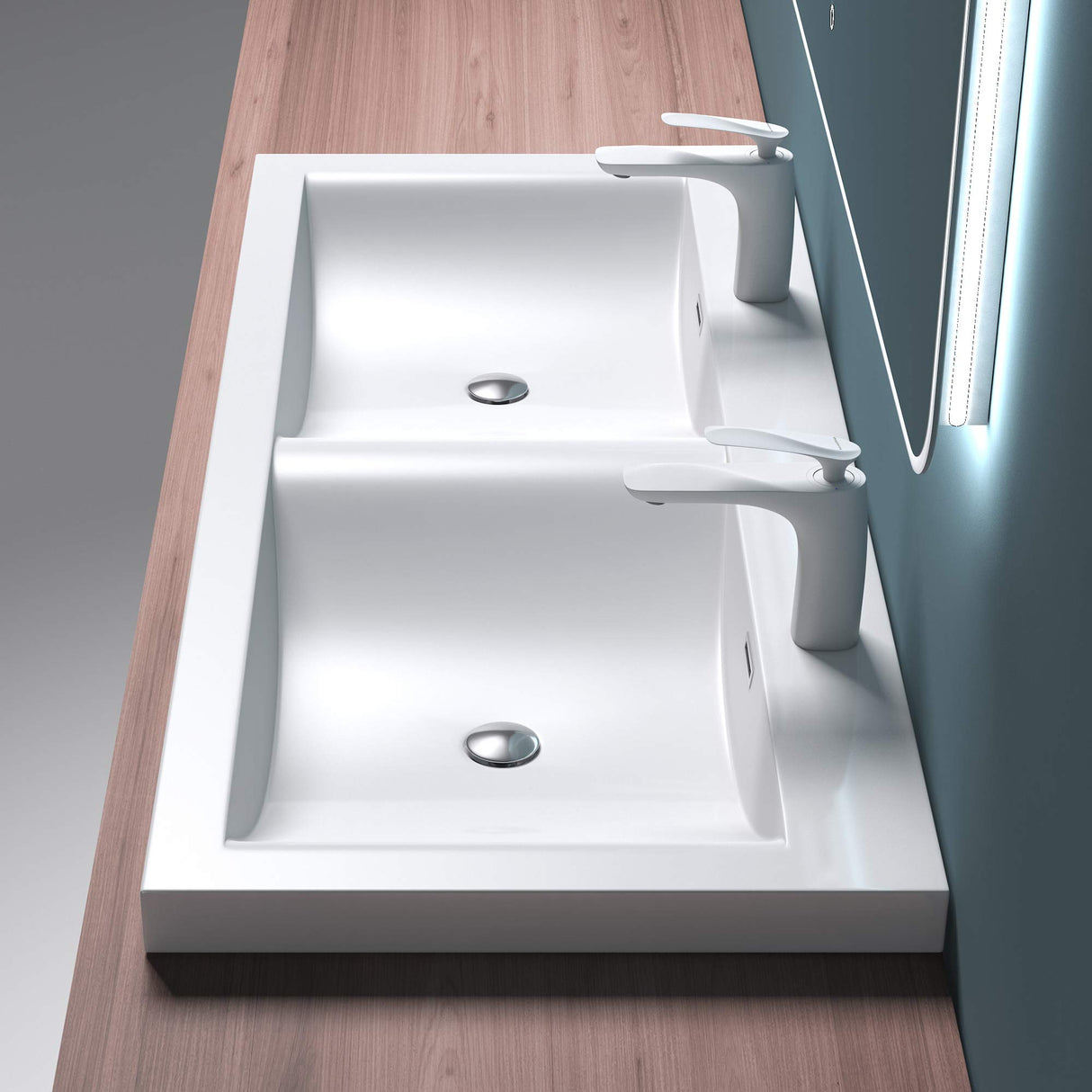 Lavabo Glasvilla, vasque encastrée, meuble sous-vasque, 2 vasques, en fonte minérale, rectangulaire, 2 trous de robinetterie, avec trop-plein, Col03