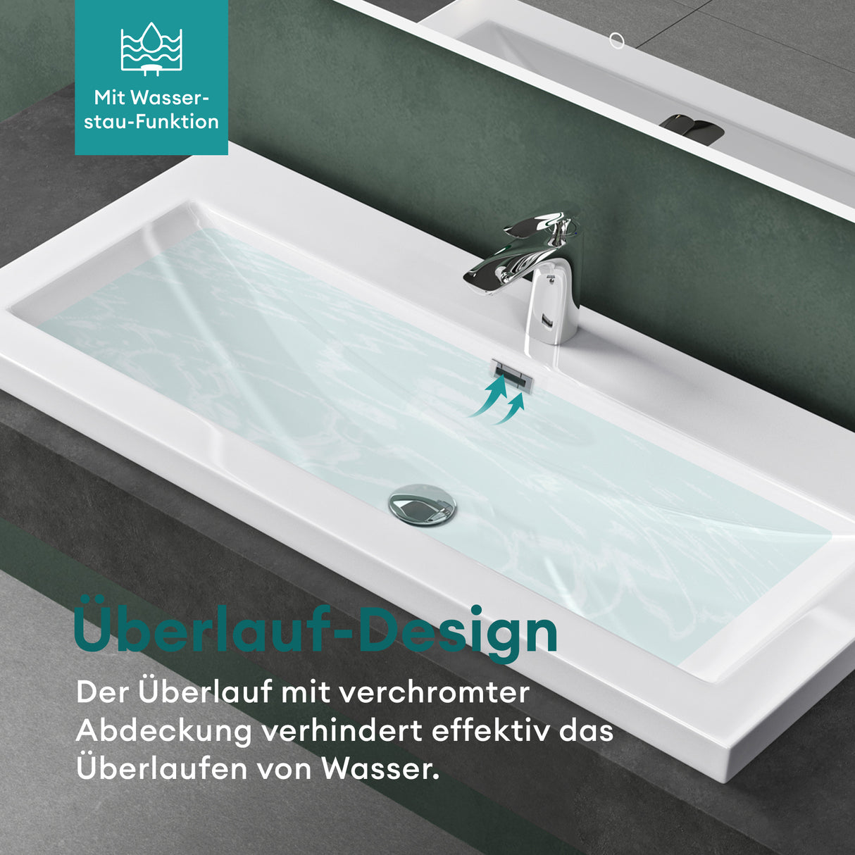 Lavabo Glasvilla, vasque encastrée, meuble-lavabo, en fonte minérale, rectangulaire, 1 trou de robinetterie, avec trop-plein, Col01