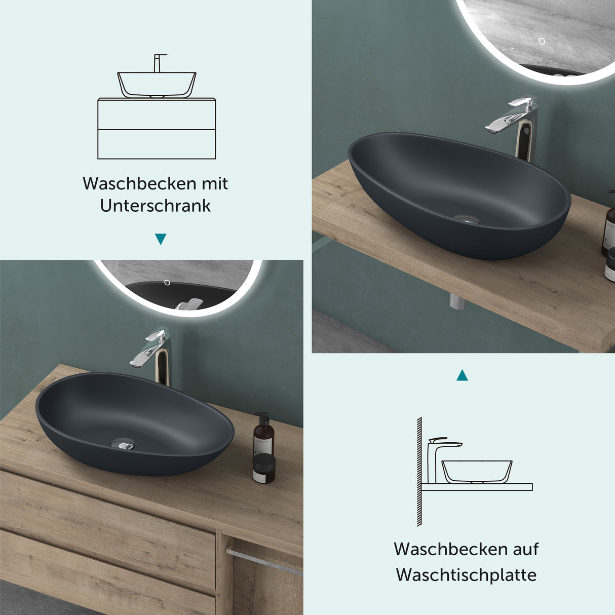 Vasque ovale à poser Glasvilla sans trou de robinetterie ni trop-plein Col809