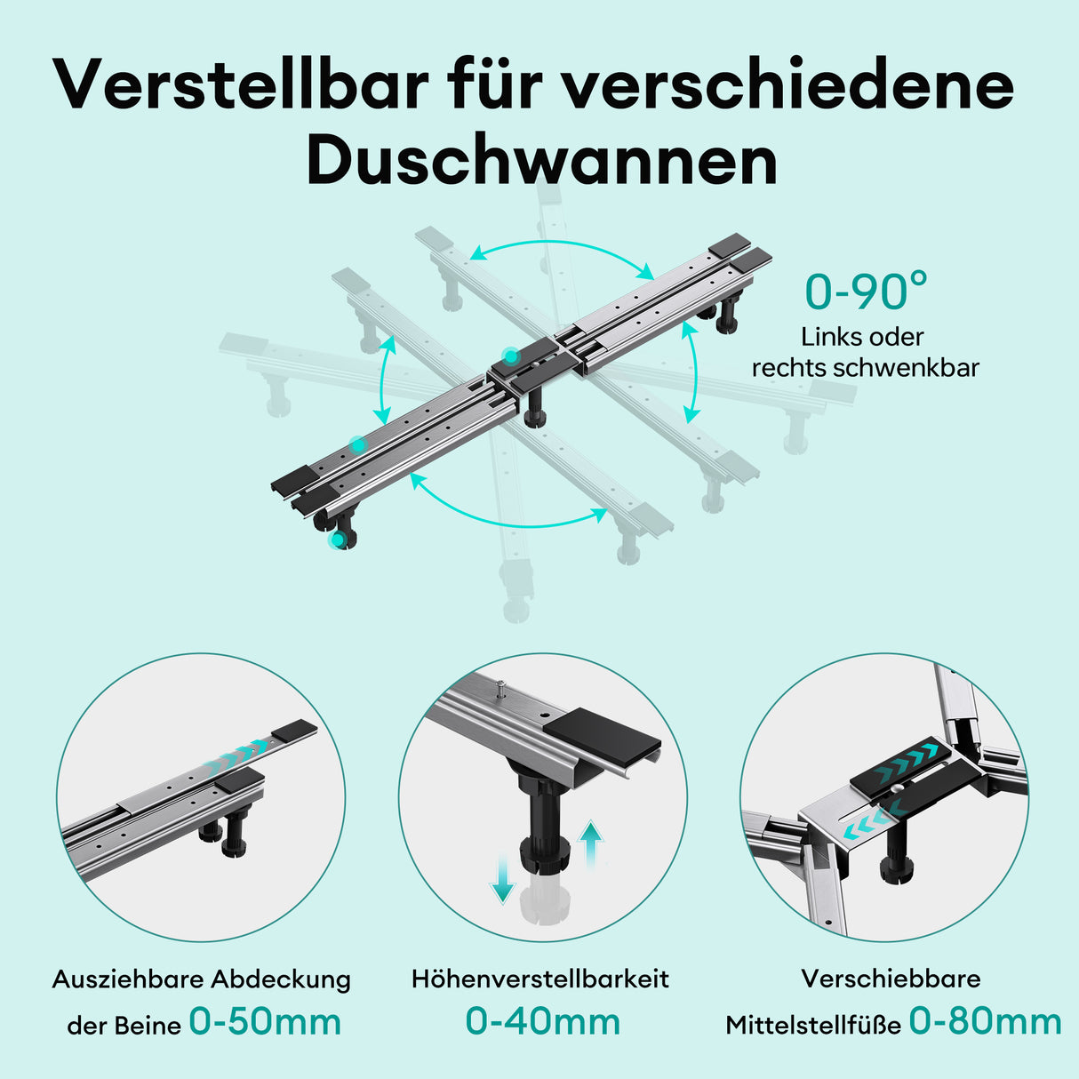 Pieds de receveur de douche, pied de receveur de douche, pied de fixation pour receveurs de douche en forme de X, cadre de receveur de douche avec 5 pieds réglables