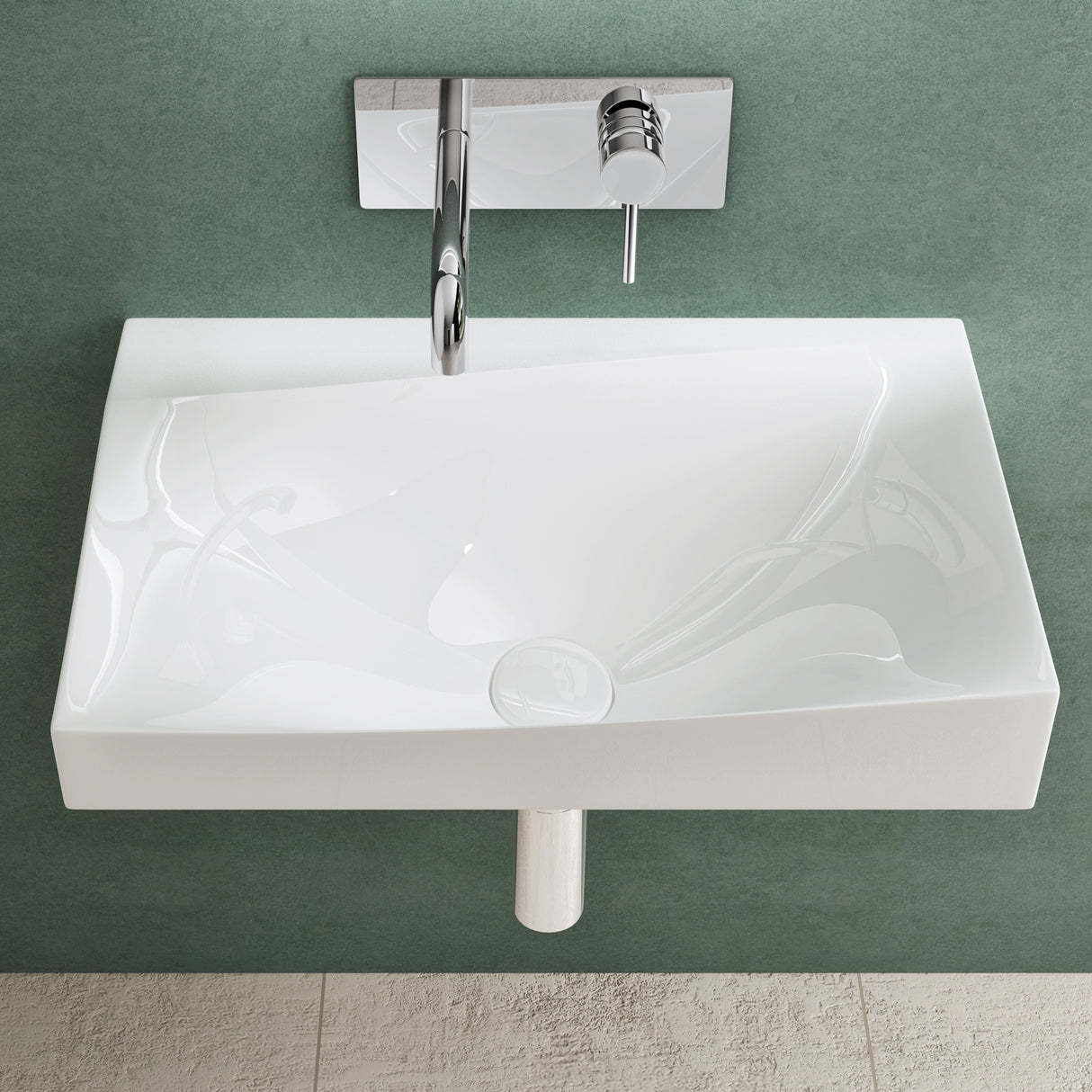 lavabo colgante glasvilla BTH: 60x38x20cm en blanco brillante de mineral fundido con tapa de desagüe cuenco de lavado Col6035