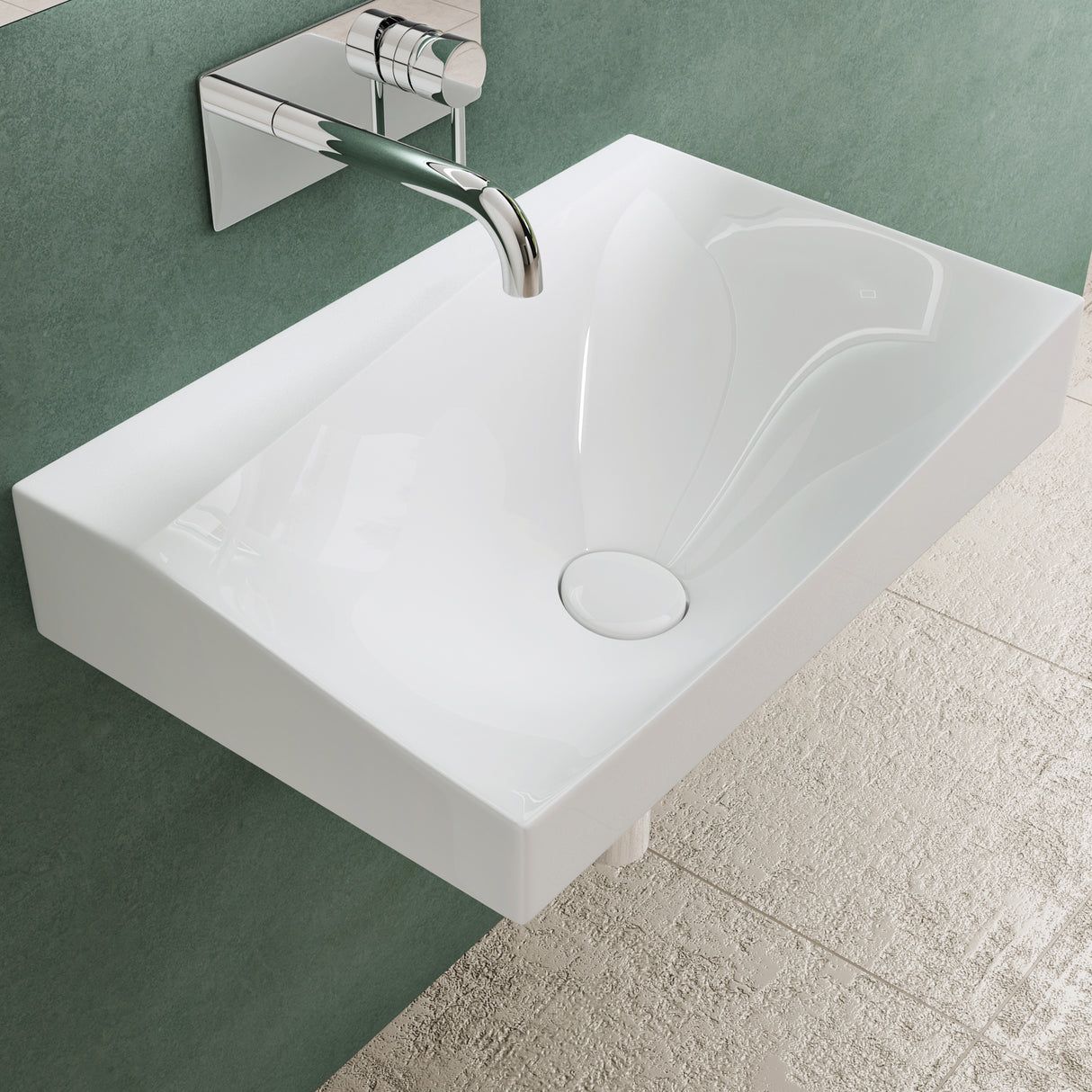 lavabo colgante glasvilla BTH: 60x38x20cm en blanco brillante de mineral fundido con tapa de desagüe cuenco de lavado Col6035