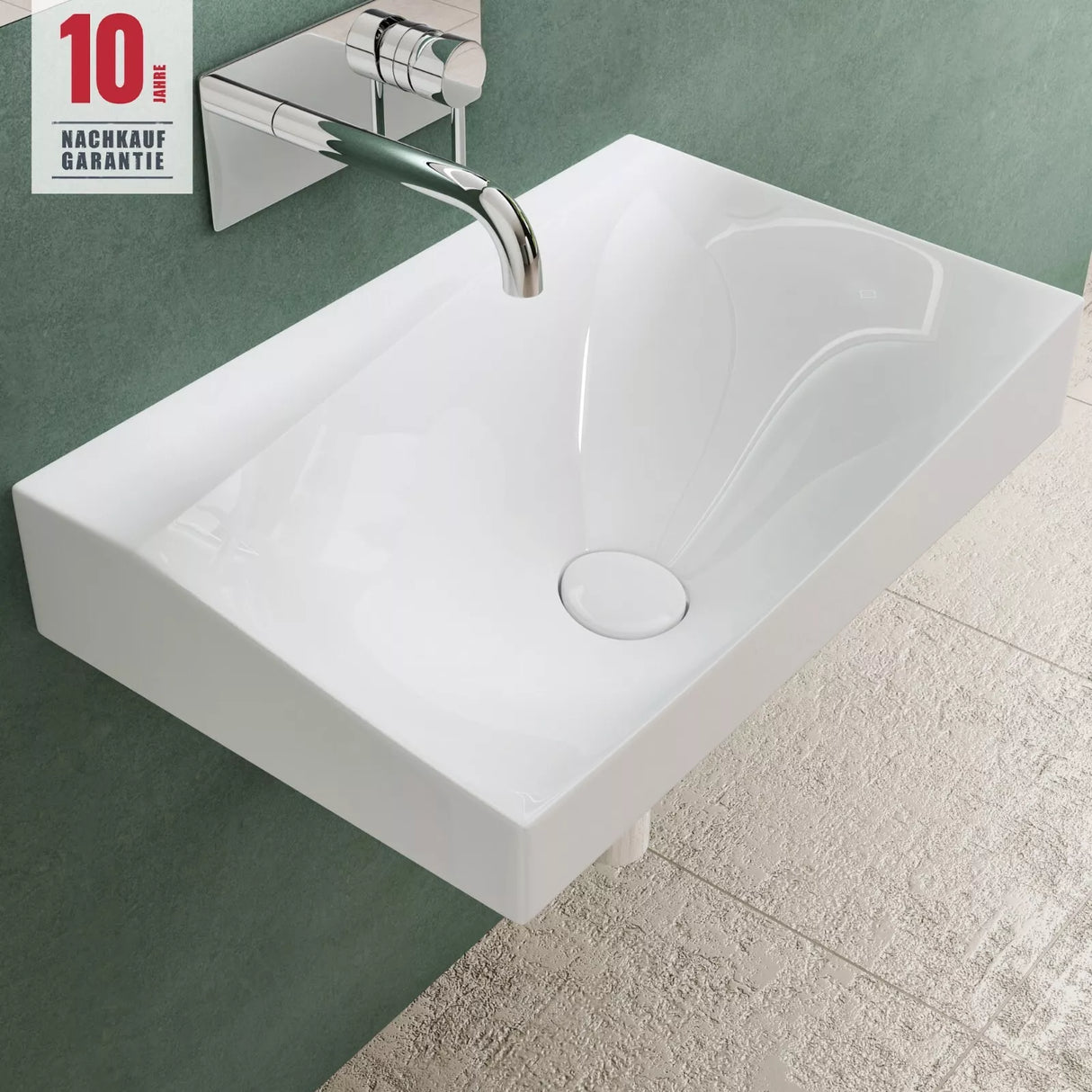 lavabo colgante glasvilla BTH: 60x38x20cm en blanco brillante de mineral fundido con tapa de desagüe cuenco de lavado Col6035