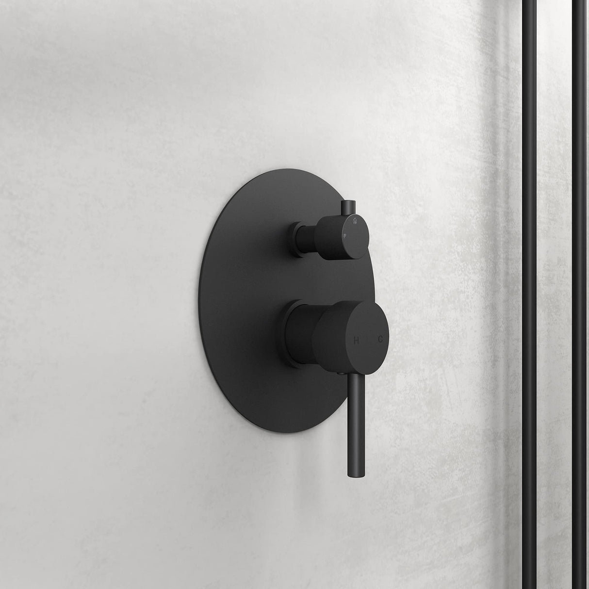 Système de douche bien-être à effet pluie Glasvilla, noir mat, avec pommeau de douche rond (Ø 19 cm), comprenant une douchette et un mitigeur monocommande au design intemporel.