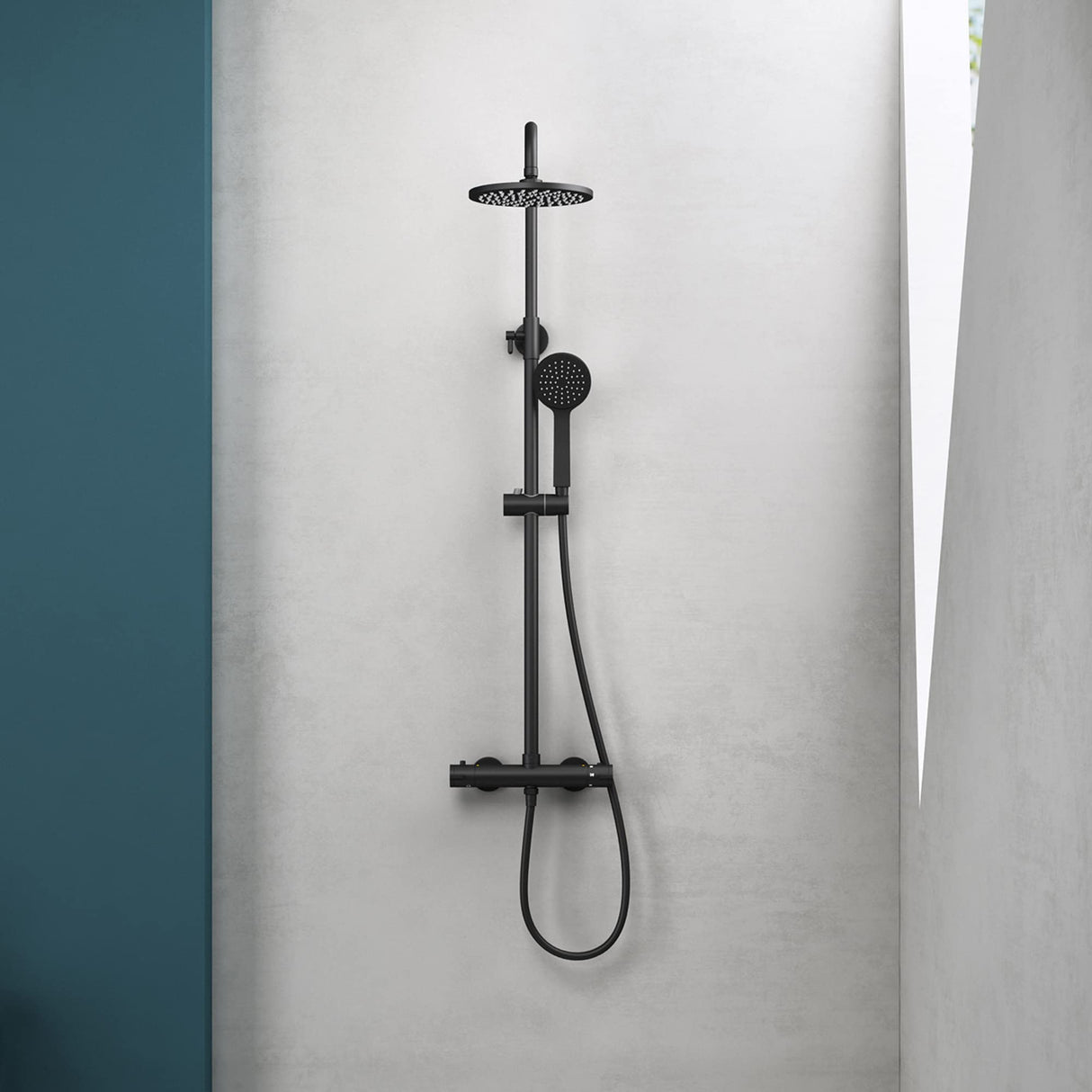 glasvilla Wassersparende Regendusche Wellness-Duschsystem schwarz matt mit rundem Duschkopf (Ø 20cm) Dusch-Set mit Handbrause & Einhebelmischer in zeitloser Optik