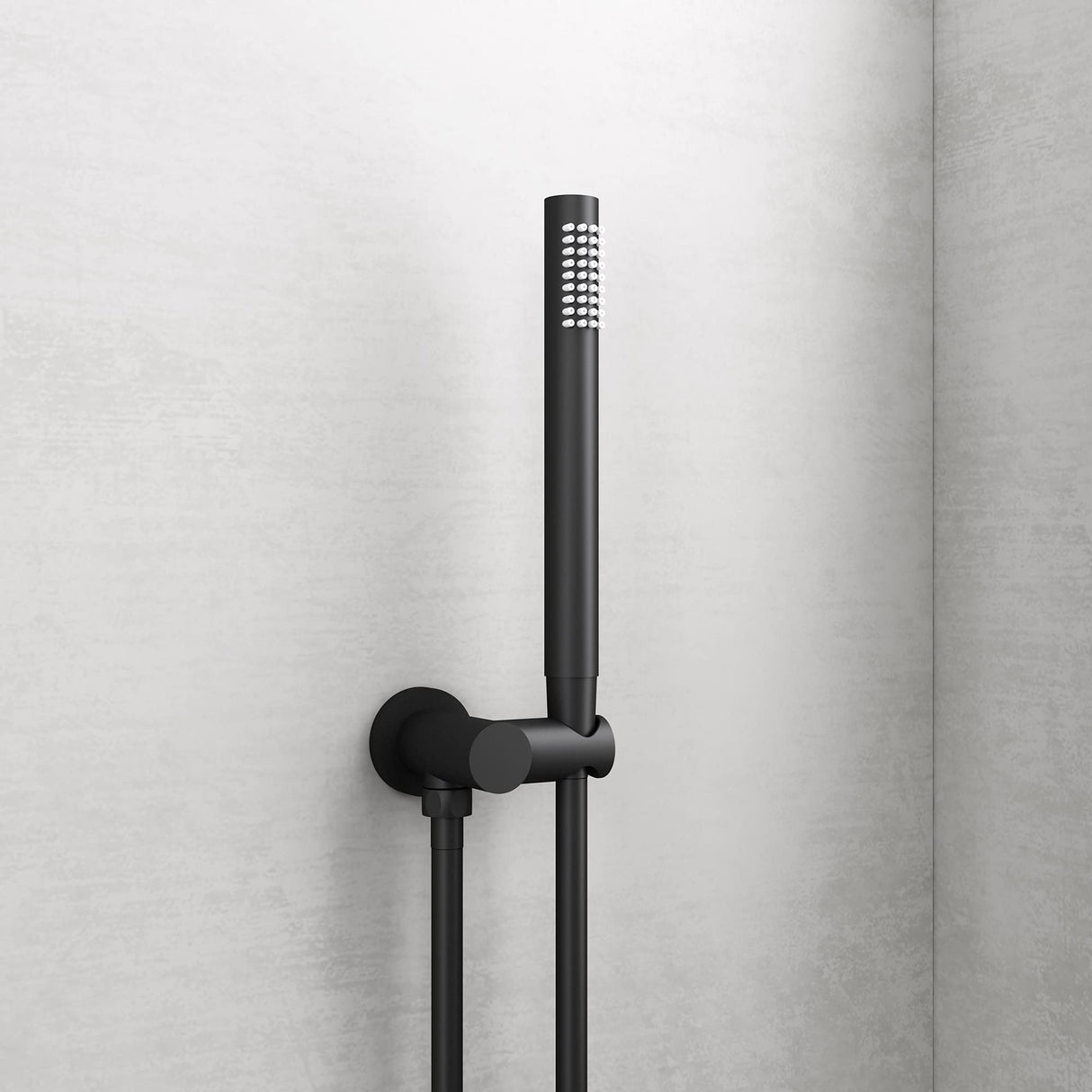 Système de douche bien-être à effet pluie Glasvilla, noir mat, avec pommeau de douche rond (Ø 19 cm), comprenant une douchette et un mitigeur monocommande au design intemporel.