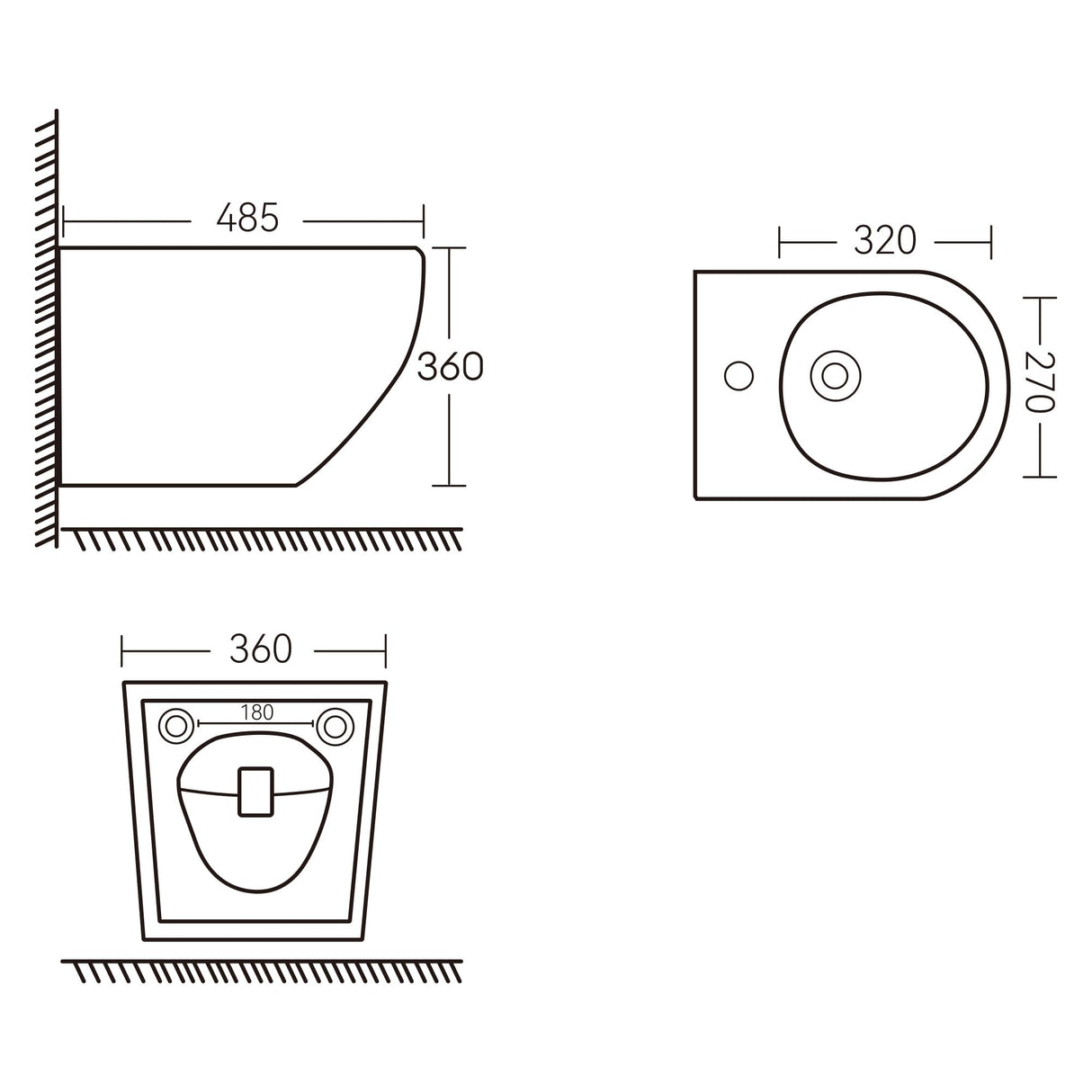glasvilla Bidet Suspendu Blanc 48,5x36x36 cm en Céramique 1 Trou de Robinetterie Surface Anti-Salissures Düren179