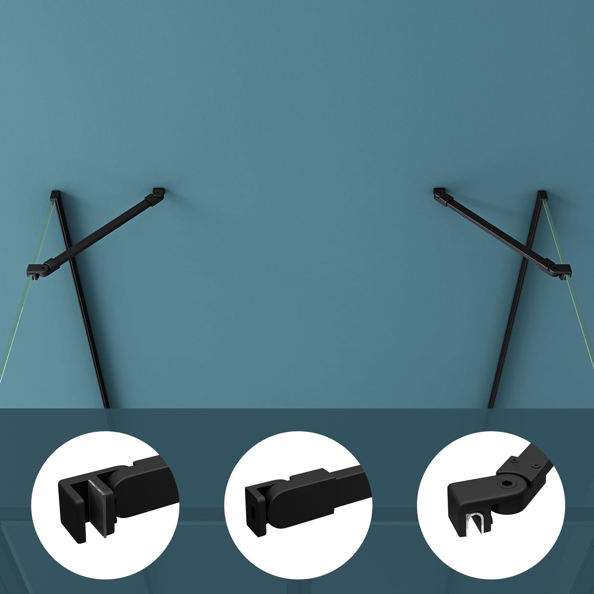 Barre de support pour paroi de douche Glasvilla | Stabilisateur de paroi vitrée pour douches à l'italienne | Pivote à 180° pour verre de 6 à 10 mm d'épaisseur