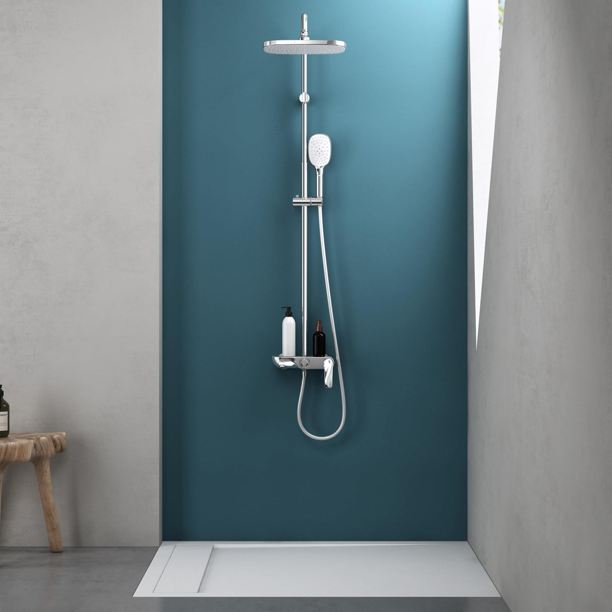 Système de douche Glasvilla avec douchette et pommeau de douche, douche de pluie, kit de fixation murale