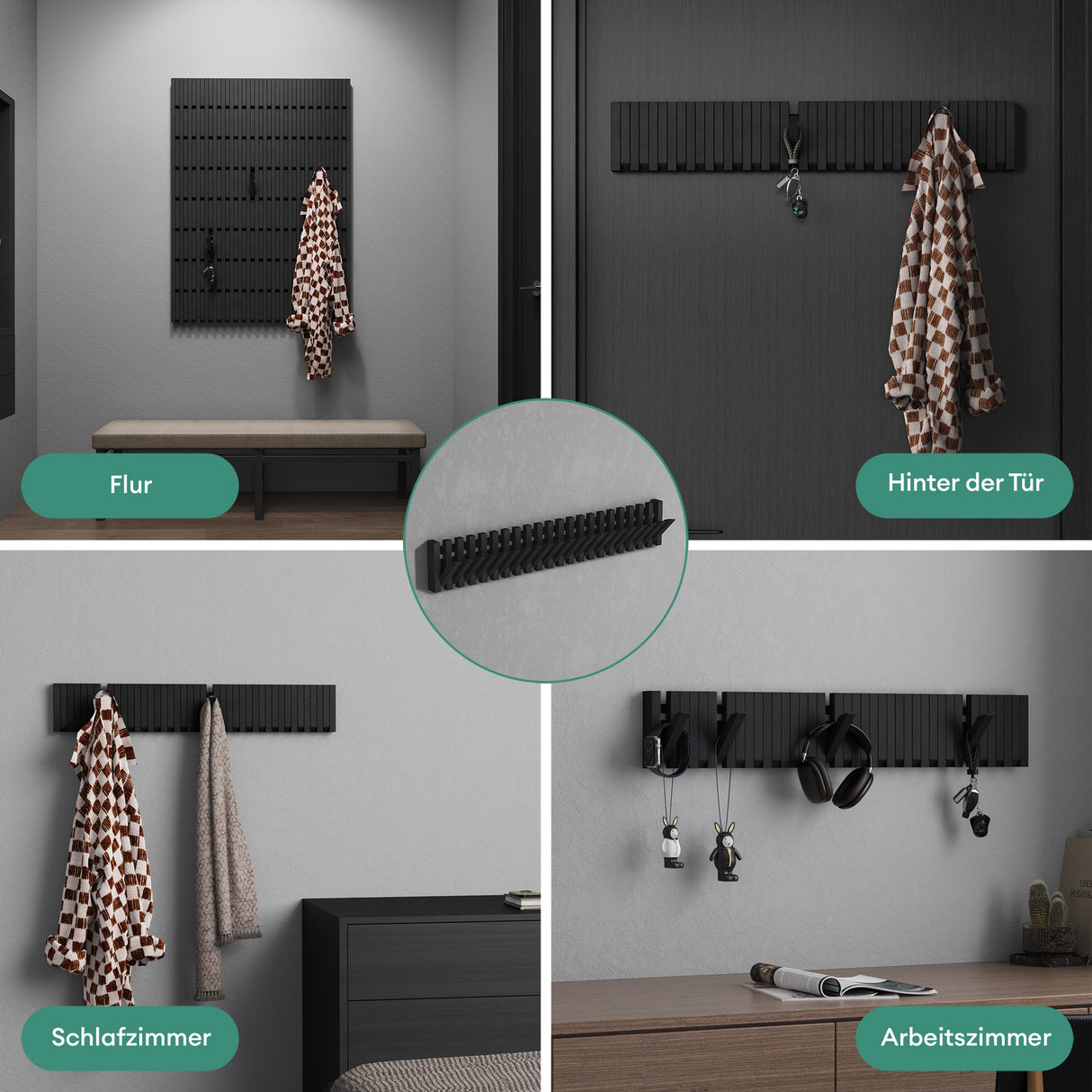 glasvilla Kleiderhaken Wandgarderobe Wandhaken aus Holz Garderobe mit 7 magnetischen Klapphaken Garderobenleiste Garderobenhaken Twigro-01