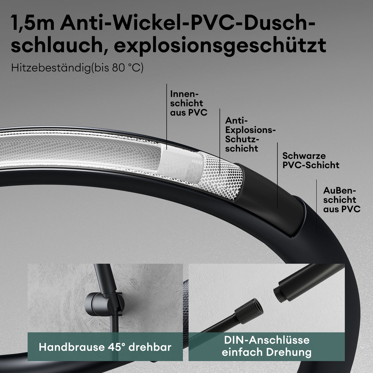 Robinet de baignoire thermostatique Glasvilla avec douchette, thermostat de baignoire, 4 jets, robinet mural pour baignoire, laiton, flexible de douche inclus, système de douche 8