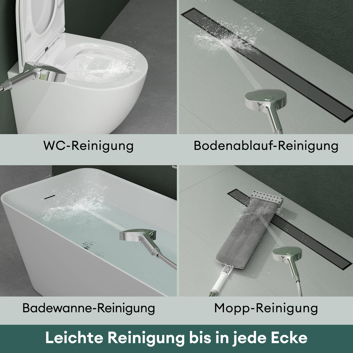 Robinet de baignoire Glasvilla avec douchette, design cascade, jets multiples, douchette en laiton avec barre et flexible de douche.