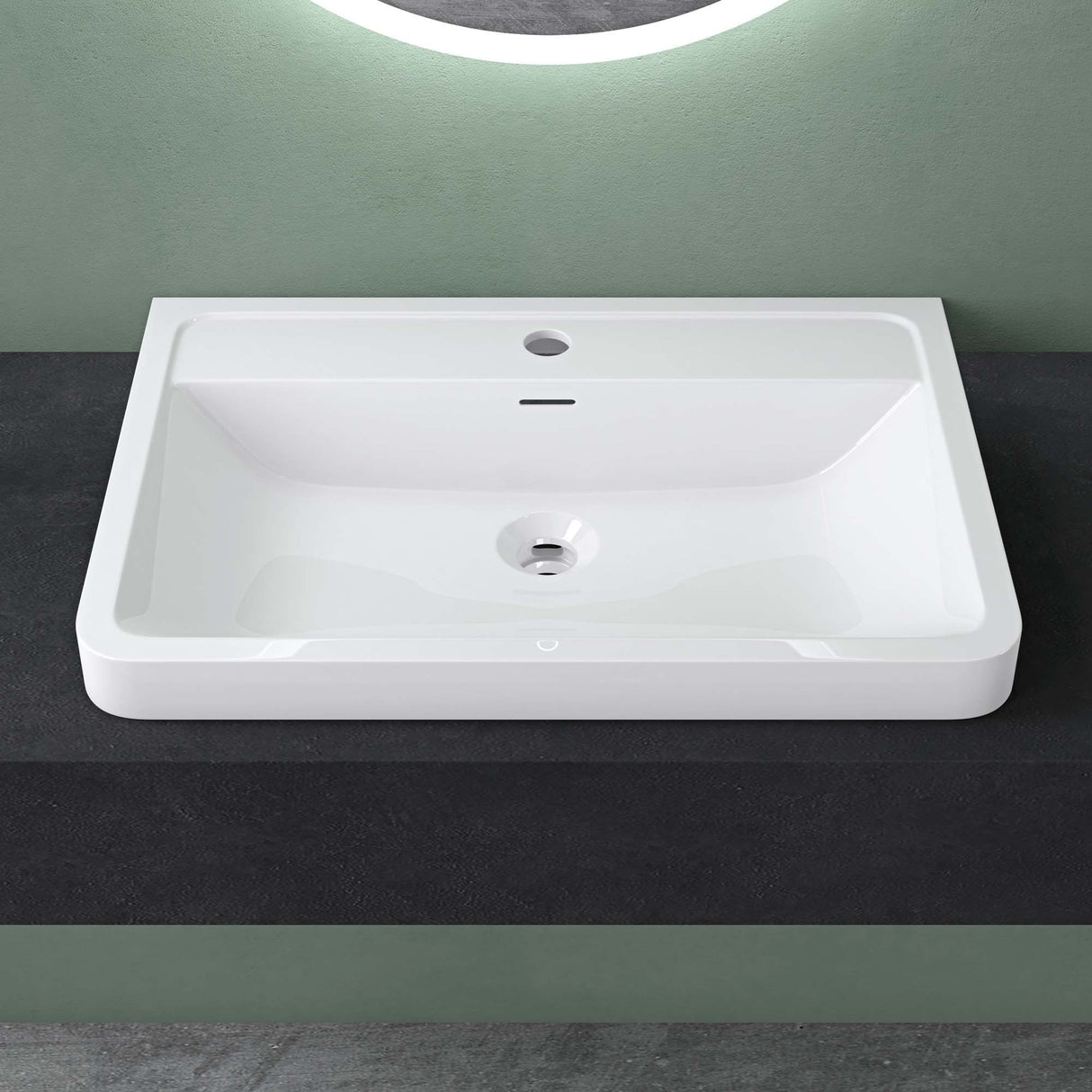 Lavabo Glasvilla, lavabo encastré, vasque rectangulaire en matériau minéral moulé avec trop-plein, Col8