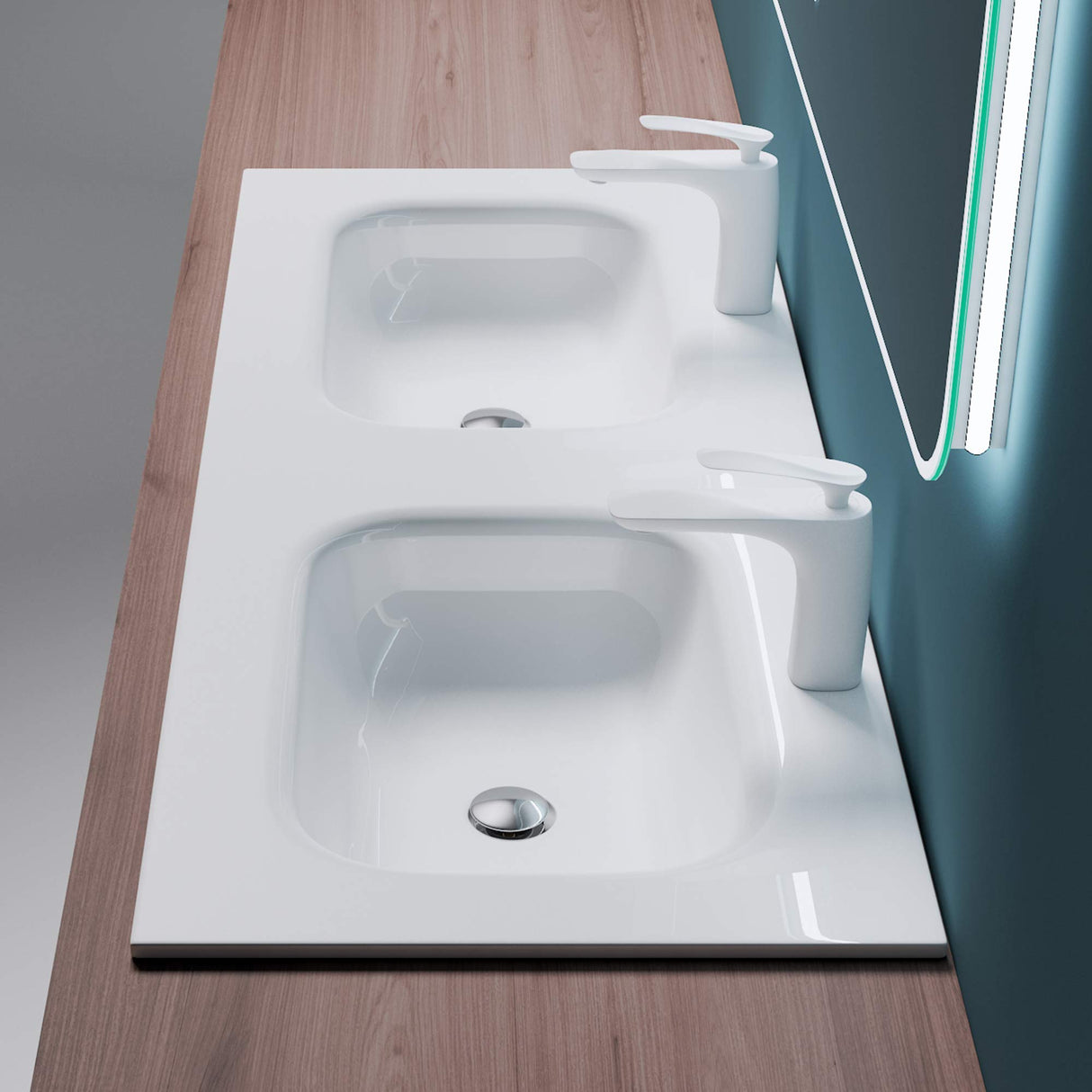 Lavabo Glasvilla, lavabo encastré, lavabo en fonte minérale, meuble-lavabo, grand espace de rangement, rectangulaire Col04