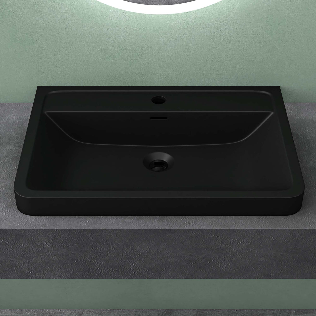 Lavabo Glasvilla, lavabo encastré, vasque rectangulaire en matériau minéral moulé avec trop-plein, Col8